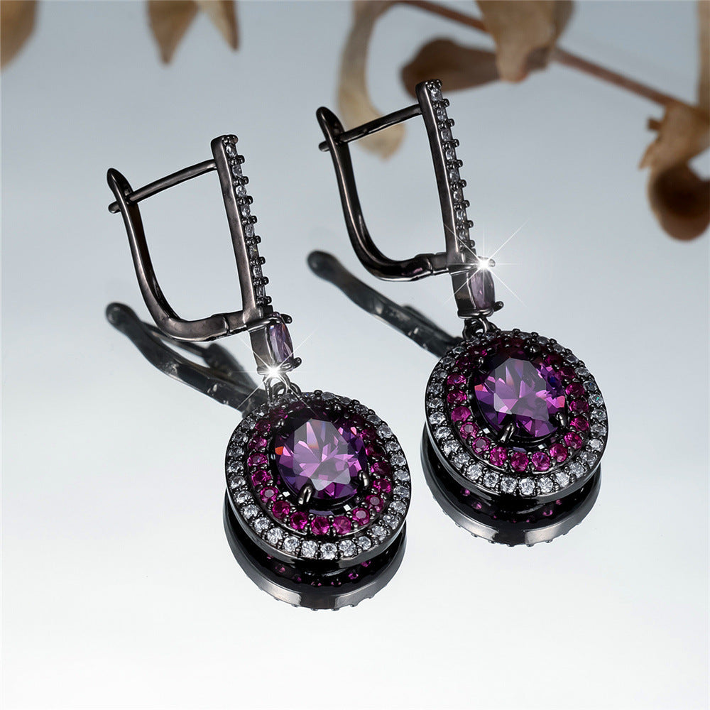 Entry Lux Colored Gems Egg-shaped Main Stone Edge White Diamond Earrings